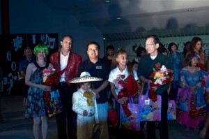 Center front is the 2nd place winner Albert Gonzales (singer). From left to right are Ekaterina Markova and Stoil Stoilerand (Assistant and Magician - 3rd place), Mayor Mitchell Ing, Lilian Gonzalez (singer - third place), Monterey Park Rotary President Dr. Jonathan Tam.  