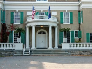 We approach the grand entrance to the Roosevelt house in Hyde Park.