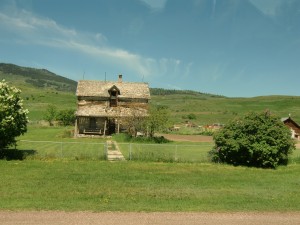 Near Bear Lake is this old Mormon home showing the second story door for the second wife.