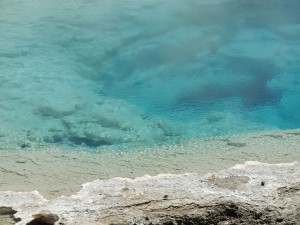 This deep, incredibly blue pool in the lower geyser basin oozes boiling water.