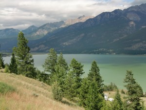 Lake Columbia, full of glacial water, forms the headwaters of the Columbia River.