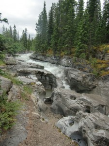 The rushing waters of Maligne Canyon have carved a niche out of solid rock.