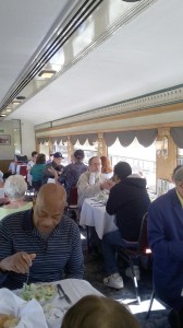 We eat our first course in the remodeled dining car.