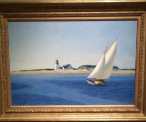 Edward Hopper's "The Last Leg" is striking with its deep blue sea.