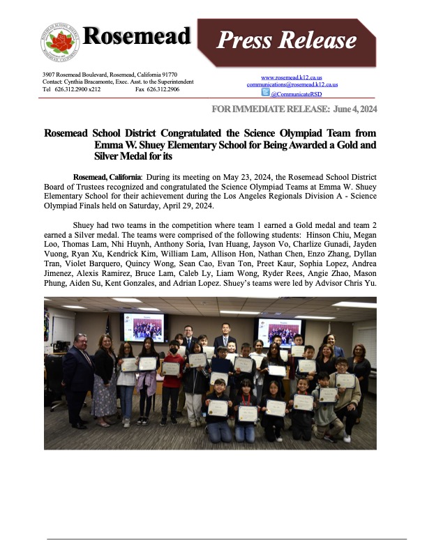 News from the Rosemead SD2a